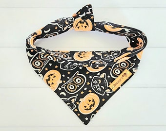 Halloween Dog Bandana, Pumpkin Dog Bandana, Black Cat Bandana, Tie & Snap Bandana, Jacko lantern Dog Bandana, Puppy Bandana, Dog Neckerchief