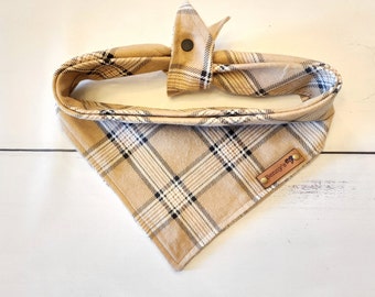 Flannel Dog Bandana, Beige Plaid Dog Bandana, Fall Dog Scarf, Flannel Dog Bandana, Puppy Bandana, Dog Neckwear, Dog Clothes. Dog Gift,