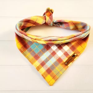 Fall Plaid Dog Bandana, Tie & Snap Flannel Scarf