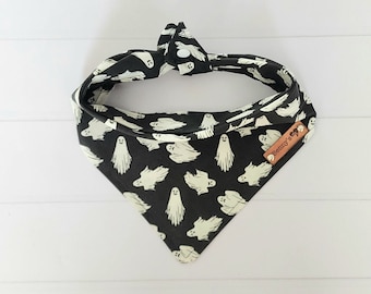 Halloween Dog Bandana Ghost Dog Bandana Glow in the Dark Dog Bandana Tie & Snap Bandana Black White Dog Bandana Puppy Gift Puppy Scarf