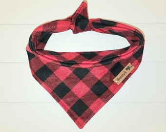 Red Buffalo Check Bandana Flannel Dog Scarf Red Black Plaid Bandana Tie & Snap Bandana Puppy Gift Dog Scarf Winter Dog Bandana Dog Clothes