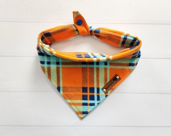 Orange Plaid Dog Bandana Flannel Dog Bandana Fall Dog Bandana Tie & Snap Bandana  Orange Plaid Pet Scarf Dog Neckerchief Puppy Gift Dog Mom