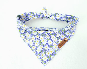 Floral Dog Bandana: Lilac Purple Daisy, Tie & Snap Cotton Scarf