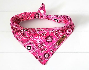 Pink Paisley Dog Bandana: Tie & Snap Cotton Neckerchief