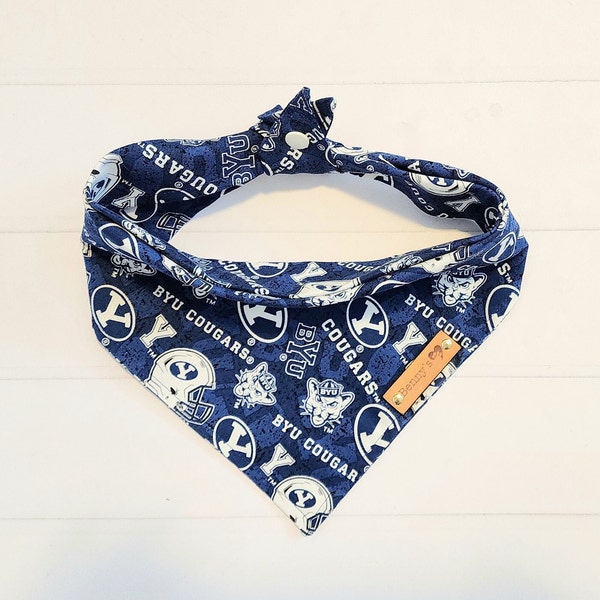 BYU Cougars Dog Bandana BYU Football Dog Bandana Tie & Snap Dog Bandana Brigham Young University Blue White - BYU Scarf Dog Gift