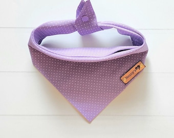 Purple Polka Dot Dog Bandana, Tie & Snap, Puppy Scarf