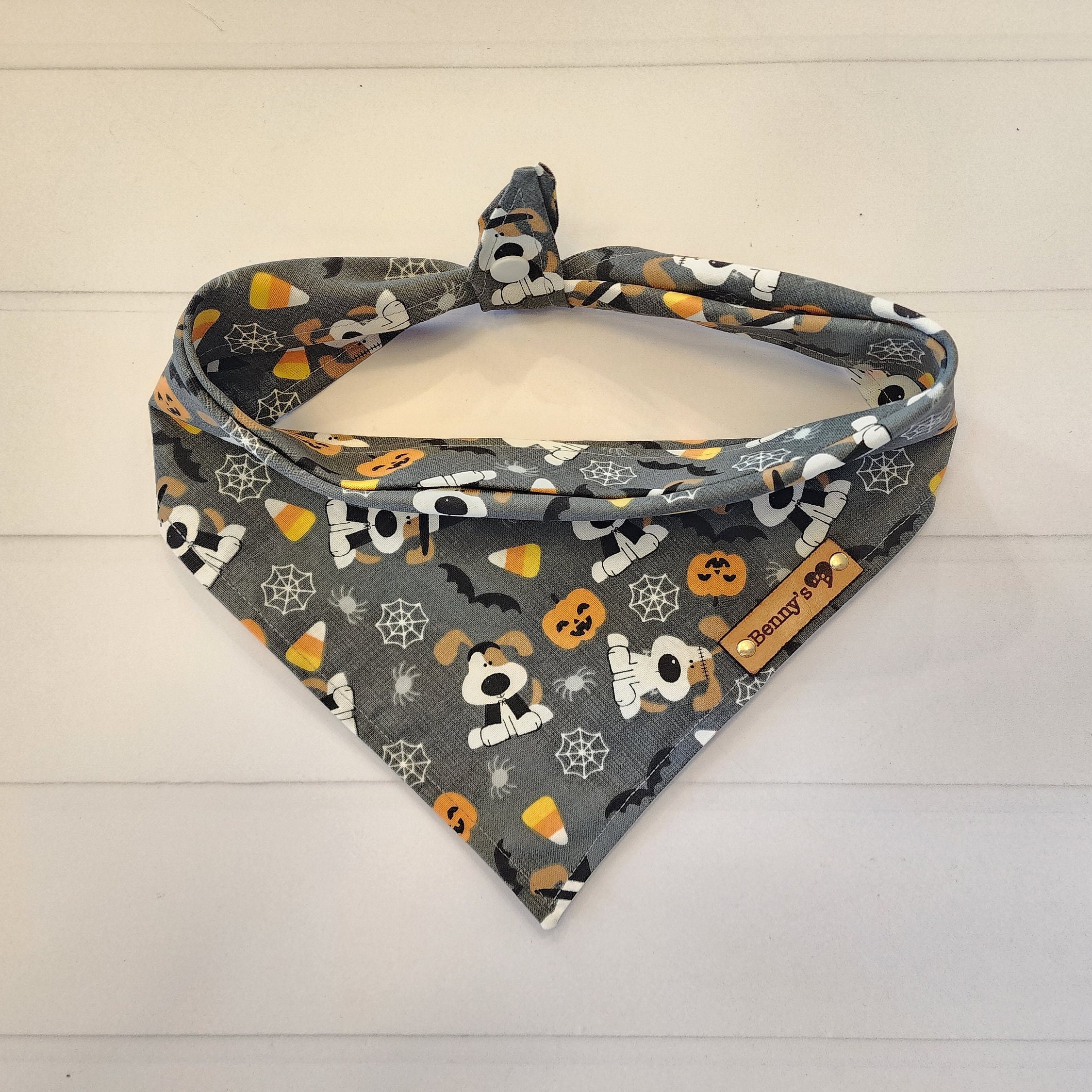 Halloween Dog Bandana Pumpkin  Dog Bandana Fall Dog Bandana, Tie & Snap  Bandana Puppy Bandana Candy Corns Puppy gift Gray White Orange