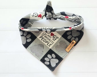 Valentines Dog  Bandana, Buffalo Check Bandana, Paws and Hearts Dog Bandana, Tie & Snap Bandana, Black and White Buffalo Check,  Puppy Gift