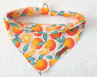 Bandana orange agrumes pour chien, écharpe en coton à nouer et boutons-pression