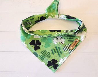 St Patrick&#39;s Day Dog Bandana Green Dog Bandana Shamrock Dog Scarf St Pattys Day Bandana Tie & Snap Bandana Puppy Gift Dog Green Black White