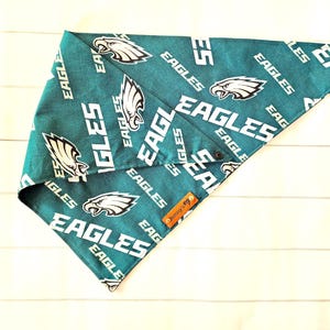 May include: Green and white bandana with a repeated pattern of the Philadelphia Eagles logo and the word "Eagles".