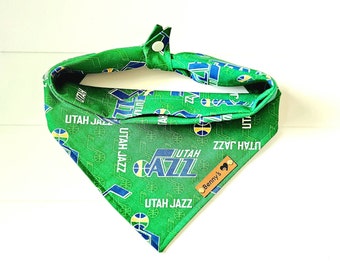 Utah Jazz Dog  Bandana, Basketball Bandana, Sports Bandana, NBA Team Dog Bandana, Tie & Snap Bandana, Green Dog Bandana, Puppy Bandana