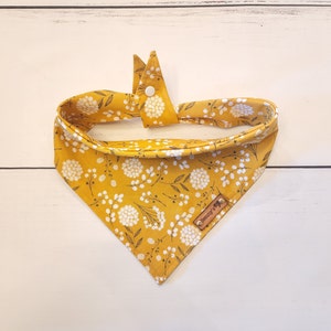 Mustard Yellow Dog and Cat Bandana, Floral Dog Bandana,  Girl Dog Bandana, Tie & Snap Bandana, Dog Neckerchief,  Puppy Gift Summer Bandana