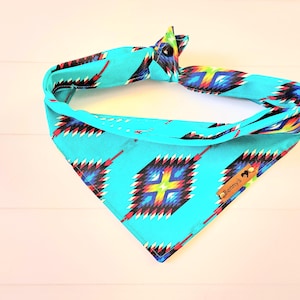 Turquoise Dog Bandana Southwestern Dog Bandana Summer Dog Scarf Tie & Snap Dog Bandana Puppy Bandana Puppy Gift Dog Scarf Cat Bandana Aztec