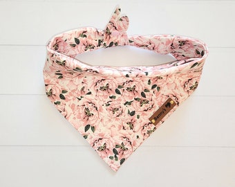 Pink Floral Dog Bandana, Tie & Snap Cotton Pet Scarf