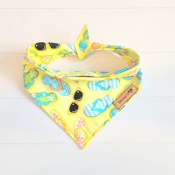 Beach Summer Dog Bandana Flip Flop Dog Bandana  Tie & Snap dog Bandana Summer Dog Scarf Puppy Gift Dog Clothes Dog Mom Yellow Blue Green