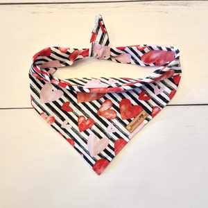 Valentines Day Dog Bandana Holiday Bandana Hearts and Stripes Dog Bandana Tie & Snap Dog Bandana Dog Neckerchief Dog Scarf Puppy Gift Puppy