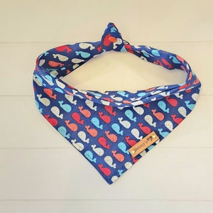 Whale Dog and Cat Bandana Beach Dog Bandana Nautical Dog Bandana Tie & Snap Dog Bandana Summer Dog Bandana Puppy Bandana Dog Gift