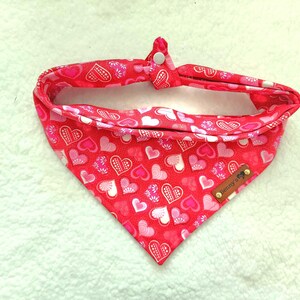 Valentines Day Dog Bandana Red and Pink Heart Dog Bandana Tie & Snap Bandana Valentine Puppy Scarf Valentines Pet Gift Red Pink White Puppy