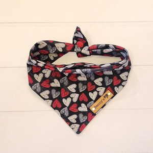 Valentines Day Dog Bandana Hearts Dog Bandana Tie & Snap Dog Bandana Valentines Dog Scarf  Black Gray Red Dog Bandana Puppy Gift