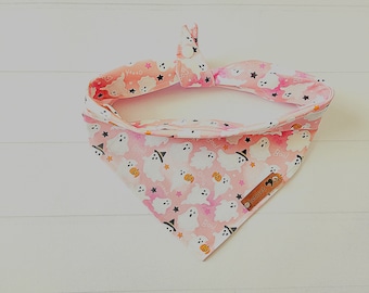 Halloween Dog Bandana Ghost Dog Bandana Pumpkin Dog Scarf  Fall Dog  Bandana Tie & Snap Bandana Spooky Pet Scarf Puppy Gift Pink White