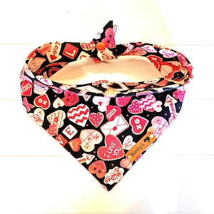 Valentines Day Dog Bandana  Love Notes Valentines Day Dog Gift Tie & Snap Bandana Heart Dog Bandana Valentine Dog Scarf Red Pink Cat Scarf