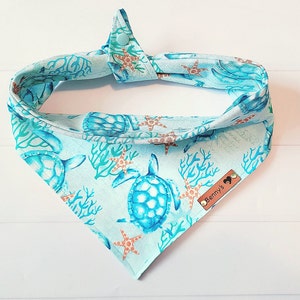 Sea Turtle Dog Bandana Tie & Snap Bandana Starfish Dog Bandana Beach Summer Dog Bandana Blue Dog Bandana Puppy Gift Sea Turtle Dog Scarf