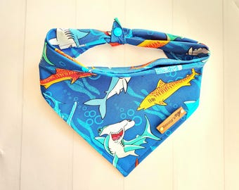 Shark Dog Bandana, Tie & Snap Cotton Pet Scarf
