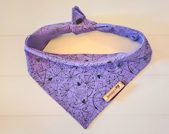 Halloween Dog Bandana Spider Web Bandana Tie & Snap Bandana Fall Dog Bandana Dog Costume Puppy Gift Halloween Dog Scarf Spooky Purple Black