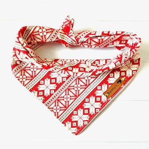 Christmas Dog Bandana Winter Dog Bandana Holiday Dog Bandana  Tie & Snap Bandana Cat Bandana  Puppy Gift Xmas Bandana Red and White Bandana