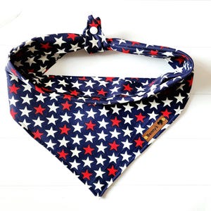 4th of July Dog Bandana Patriotic Dog Bandana USA Dog Scarf  Tie & Snap Bandana Star Dog Bandana Puppy Neckerchief Puppy Gift Red White Blue