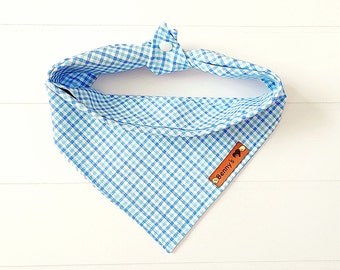 Blue Plaid Dog Bandana Blue Check Dog Bandana Tie & Snap Dog Bandana Cotton Plaid Dog Bandana Blue and White Dog Bandana