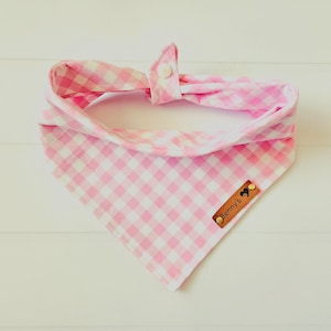 Pink Gingham Dog Bandana, Pink Gingham Dog Bandanas, Pink Plaid Dog Bandana, Girl Dog Bandana, Tie & Snap Bandana, Puppy Gift Pink Cat Scarf