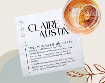 Personalized Wedding Napkins with Fun Facts – Custom Cocktail Napkins, 100 Count, Wedding Reception Decor || Elenor