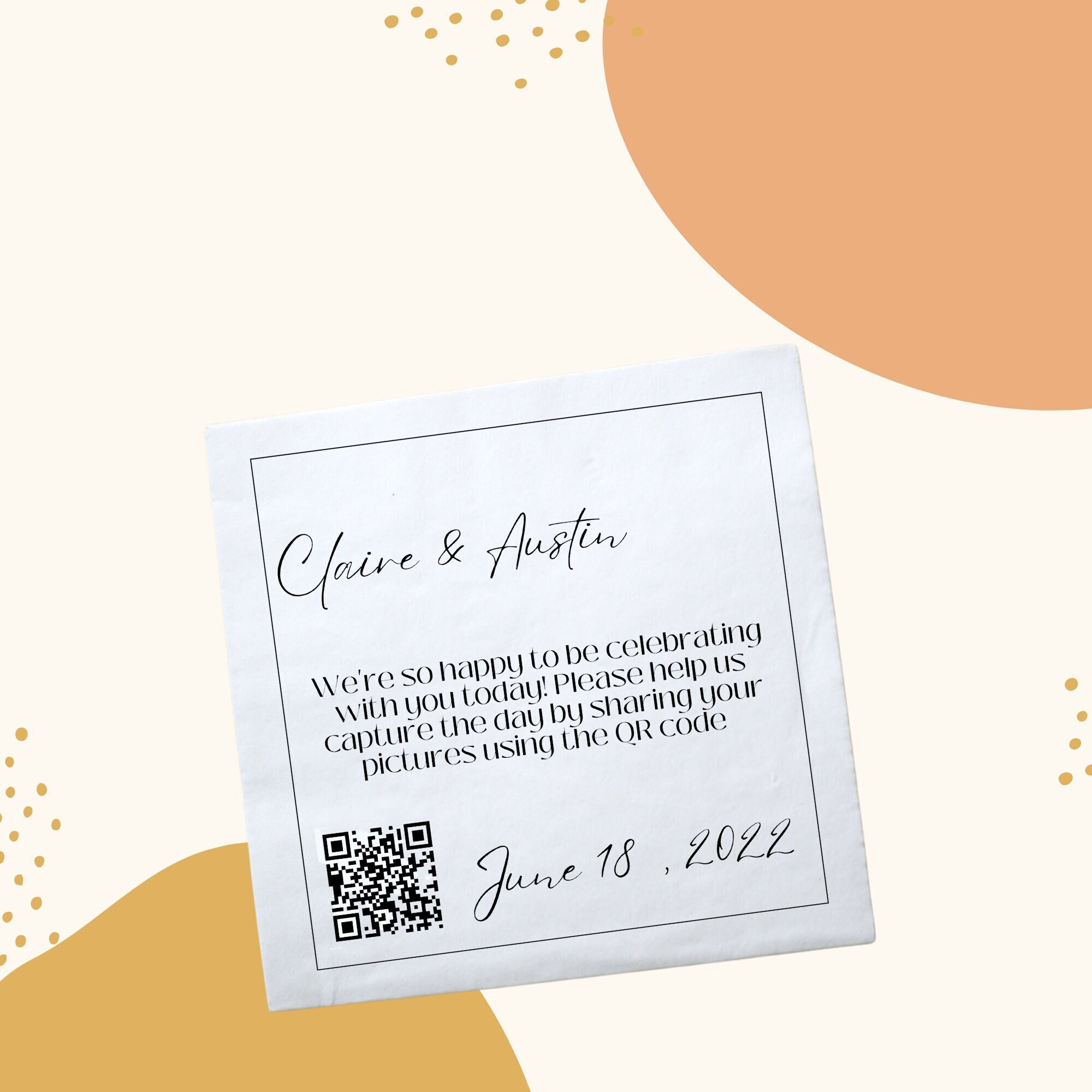 Personalized Custom Photo Wedding Napkins - QR Code Photo Sharing ...
