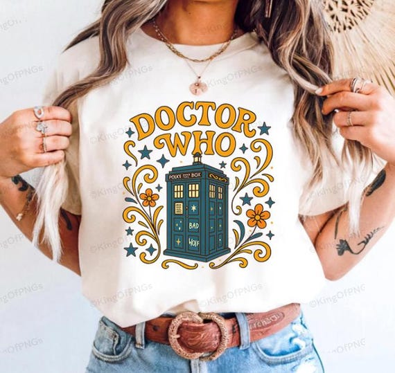 Tardis Shirt Design: Retro Boho Style - Transparent PNG File 300 DPI High Res Graphic