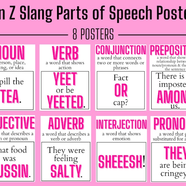 Gen Z Slang Parts of Speech Posters | Classroom Decor | Educational Posters | English Grammar Printables | Homeschool Decor | Classroom Art