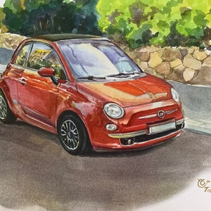 Fiat 500 - original print from a watercolor painting
