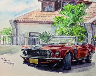Mustang (1969) - print from a watercolor painting