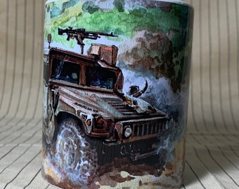 IDF Humvee with a bull skull on the hood - mug from a watercolor painting