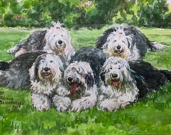 Old English Sheepdogs - prints from a watercolor painting