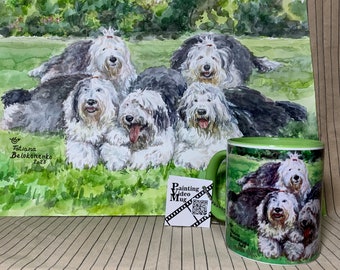 Old English Sheepdogs - mug from a watercolor painting