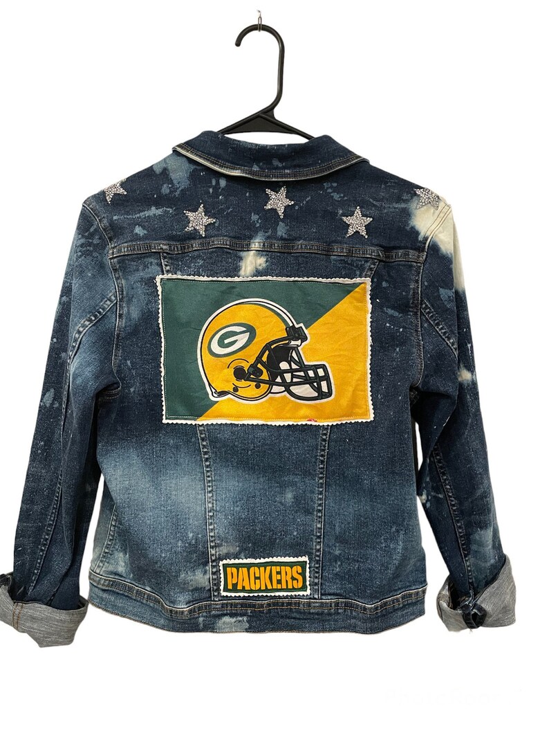 Sz Medium Green shops Bay Packers Jean Jacket