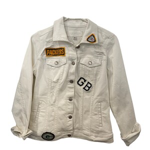 Sz XS Green Bay Packers White Denim Jacket