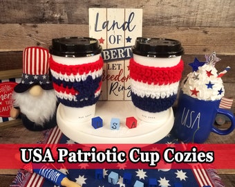 USA Patriotic Cup Cosy, Beer Can Sleeve, 4 juli Cup Cosy, gehaakt cadeau, 4 juli drankjes, Cup Warmer, Veteraan Gift, USA Decoraties