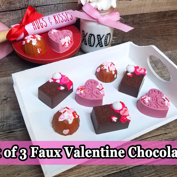 Valentine's Day Faux Chocolates, Valentine's Day Chocolates, Fake food for tiered tray, Rae Dunn tiered tray, Valentine Fake Food, Chocolate