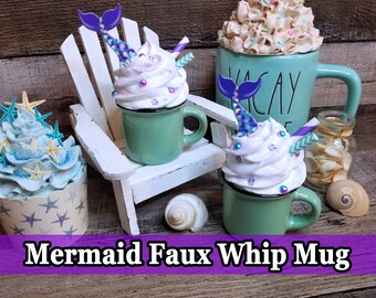 Mermaid Faux Whip Mug, Faux Drink, Beach faux whip, Fake food for tier tray display, Beach Tiered Tray Decor, Mermaid Decor, Mermaid Topper