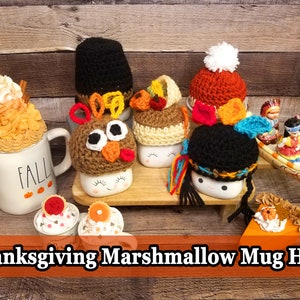 Thanksgiving Marshmallow Mug Hats, Rae Dunn Marshmallow Mug Hat, Fall Marshmallow Mug Hat, Pumpkin Pie Marshmallow Mug Hat, Crochet Hat