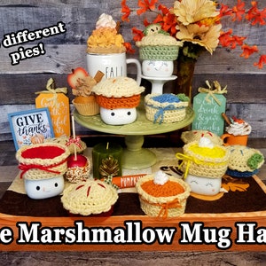 Pie Marshmallow Mug Hats, Rae Dunn Marshmallow Mug Hat, Fall Marshmallow Mug Hat, Pumpkin Pie Marshmallow Mug Hat, Blueberry Pie Crochet Hat