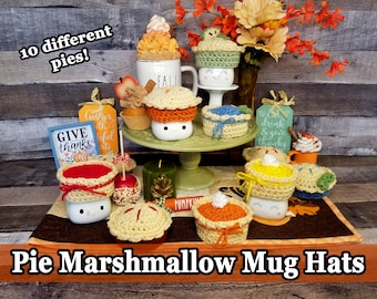 Pie Marshmallow Mug Hats, Rae Dunn Marshmallow Mug Hat, Fall Marshmallow Mug Hat, Pumpkin Pie Marshmallow Mug Hat, Blueberry Pie Crochet Hat